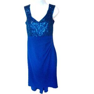 LE CHATEAU Deep Blue Sequined Evening Fit and Flare Cocktail Dress Size Small